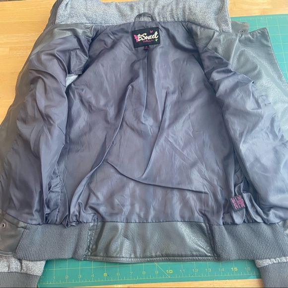 BSweet Faux Leather Grey Bomber Jacket Size XL - Picture 4 of 7